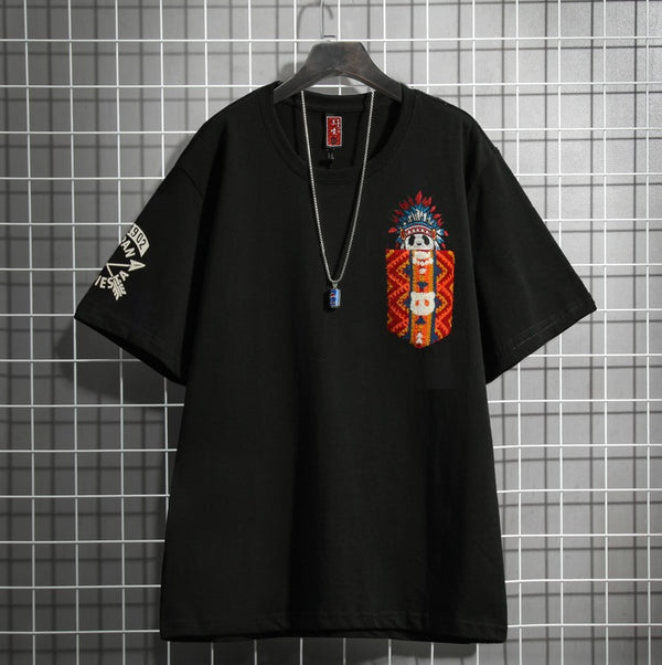 Indiana Panda Embroidered Japanese T Shirt - Medium