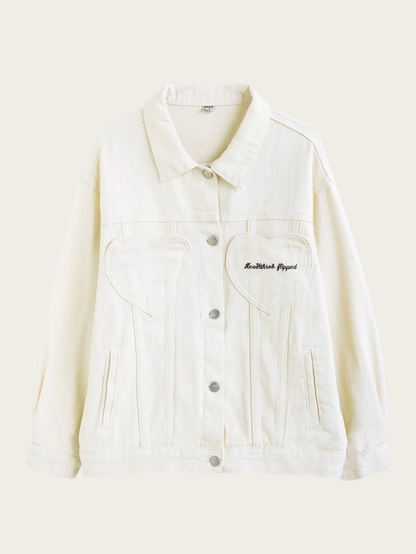 White denim jacket with 'Redbird Supply' branding on a white background