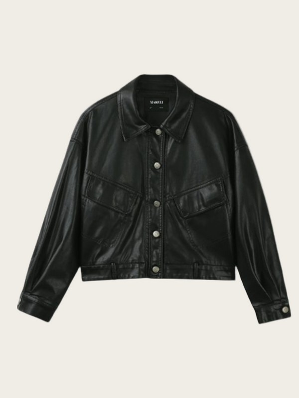 Black leather jacket on a white background