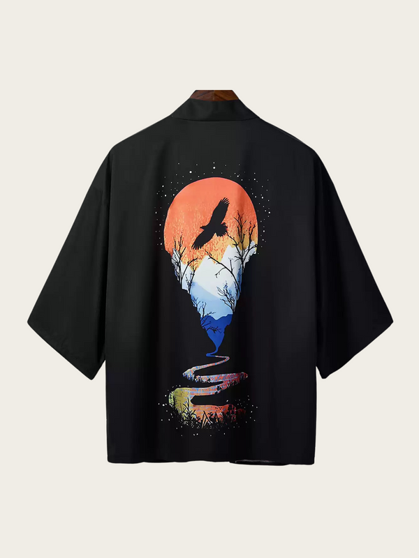 Raven's Sunset Kimono Cardigan – Open-Front Drape