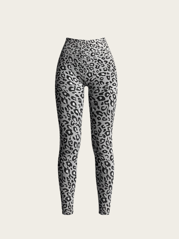 Leopard print leggings on a light gray background
