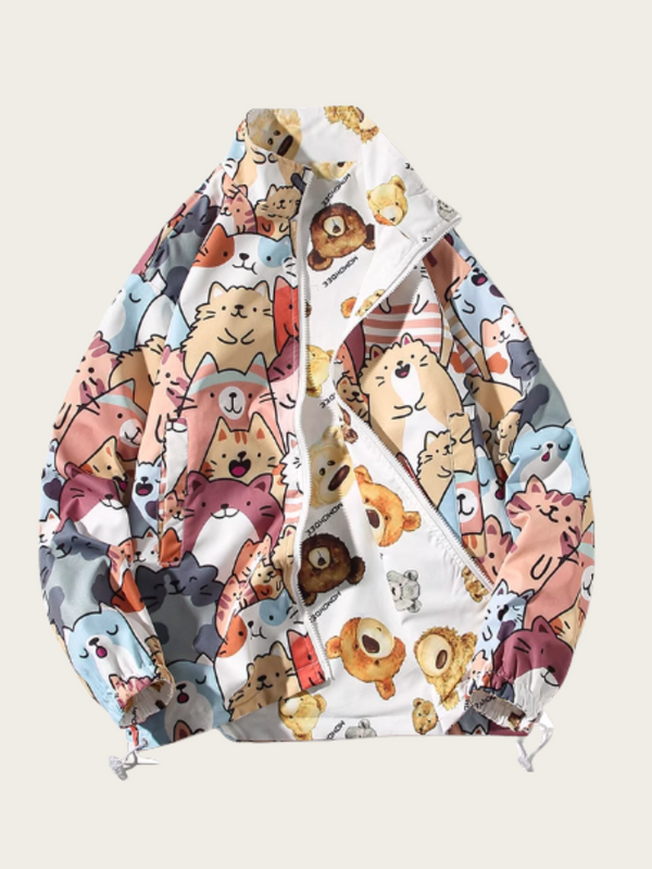 Drawstring bag with cat pattern on a beige background