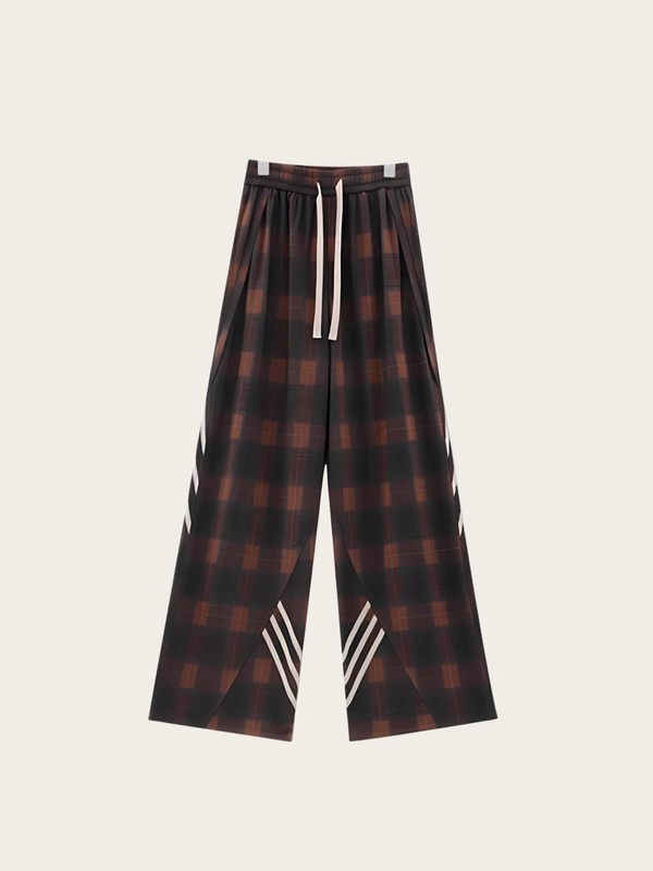 Plaid pants with white accents on a light gray background