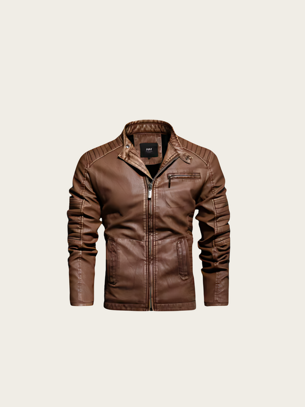 Brown leather jacket on a beige background