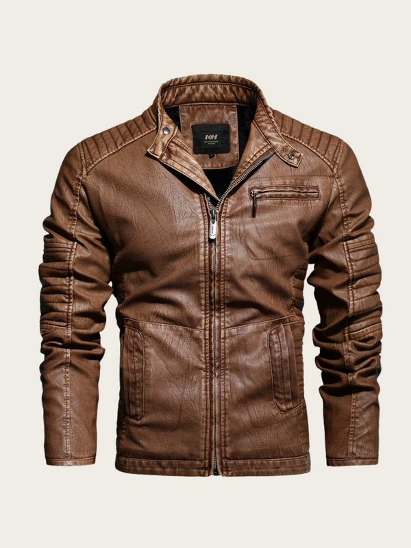 Brown leather jacket on a beige background