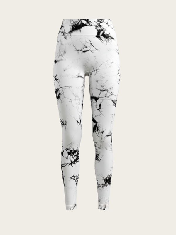 White leggings with black abstract pattern on a white background