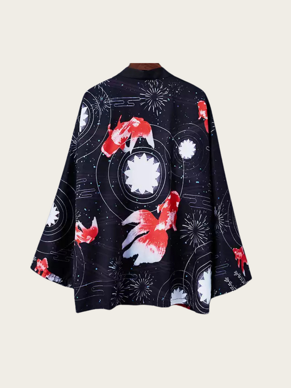 Koi & Fireworks Night-Sky Kimono – Open Drape