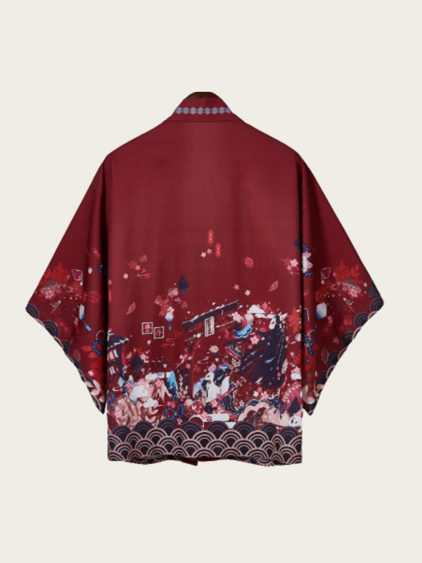 Sakura Landscape Kimono Jacket – Open-Front Drape