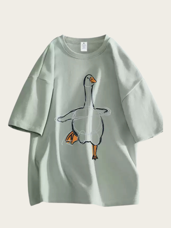 Light gray t-shirt with a cartoon goose design on a white background