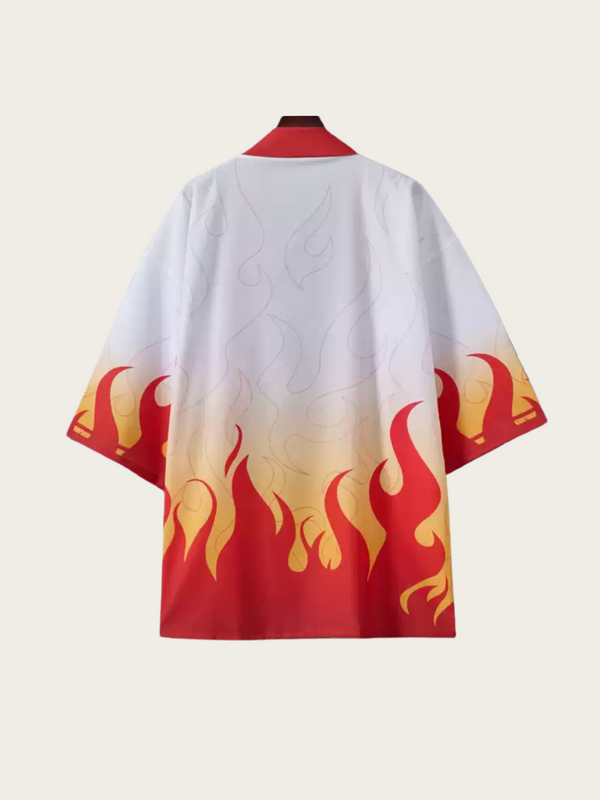 White Flame-Gradient Kimono Cardigan – Open Drape