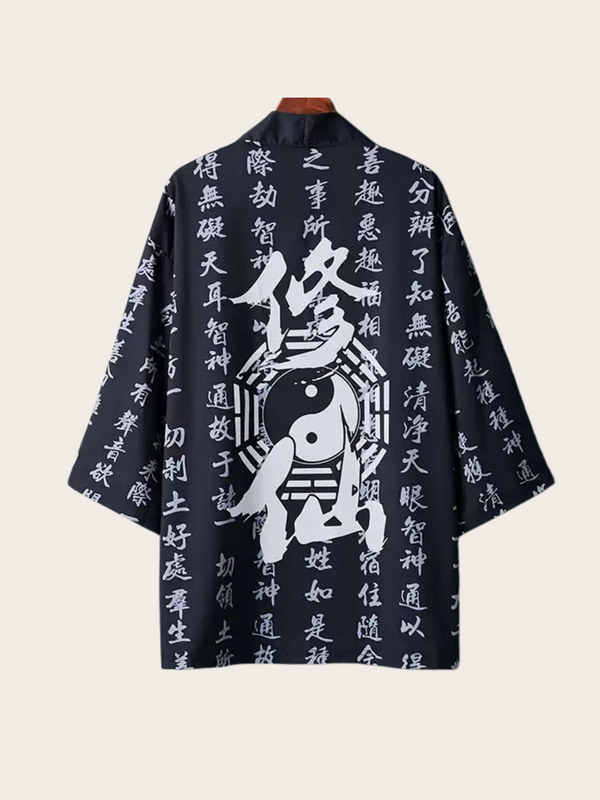 Kanji Harmony Kimono Cardigan – Open-Front Drape