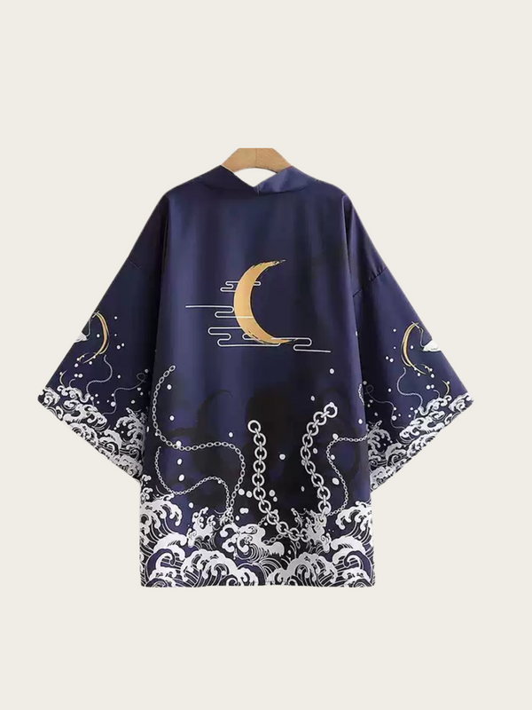 Midnight Ocean Kimono Jacket – Open-Front Drape