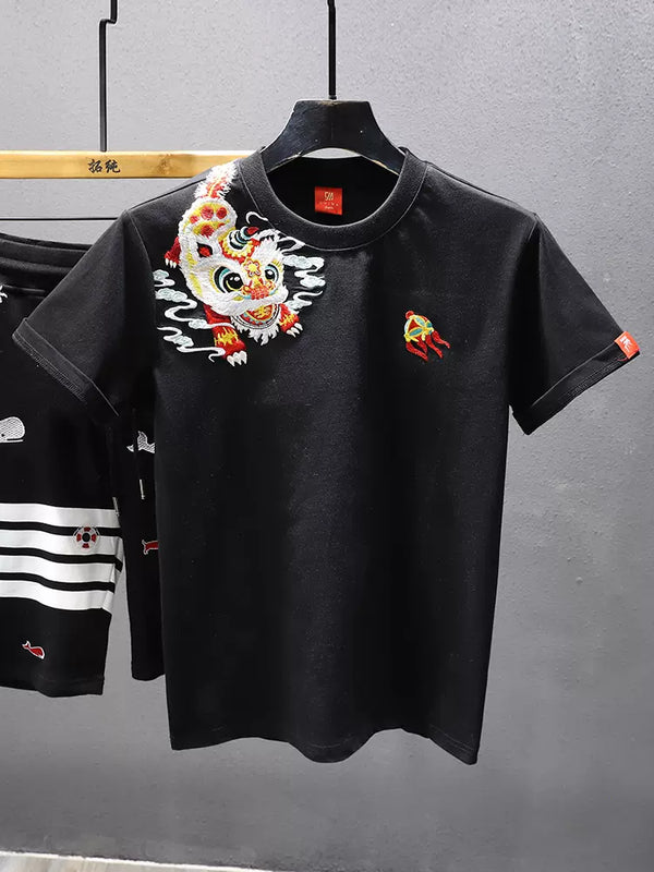 Dragon Dance Embroidery Japanese Cool T Shirt - Medium