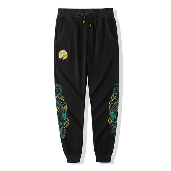 Embroidered Emerald Dragon Japanese Harem Pants - Medium