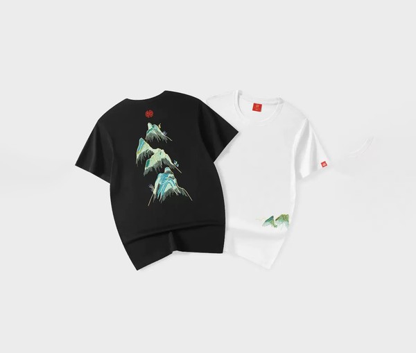 Embroidered Jade Mountain Japanese T Shirt - Medium