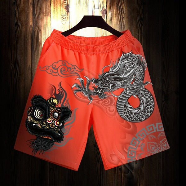Printed Lion Dragon Japanese Shorts - Small