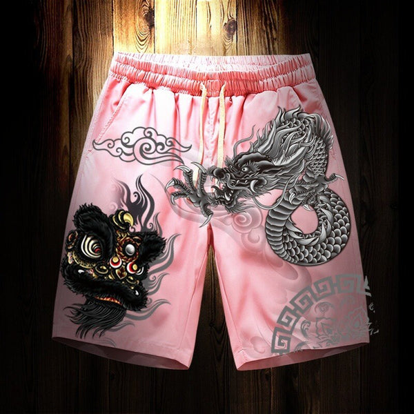 Printed Lion Dragon Japanese Shorts - Small
