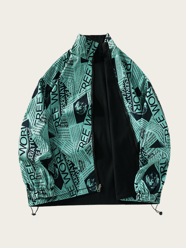 Green and black patterned bag with text on a white background