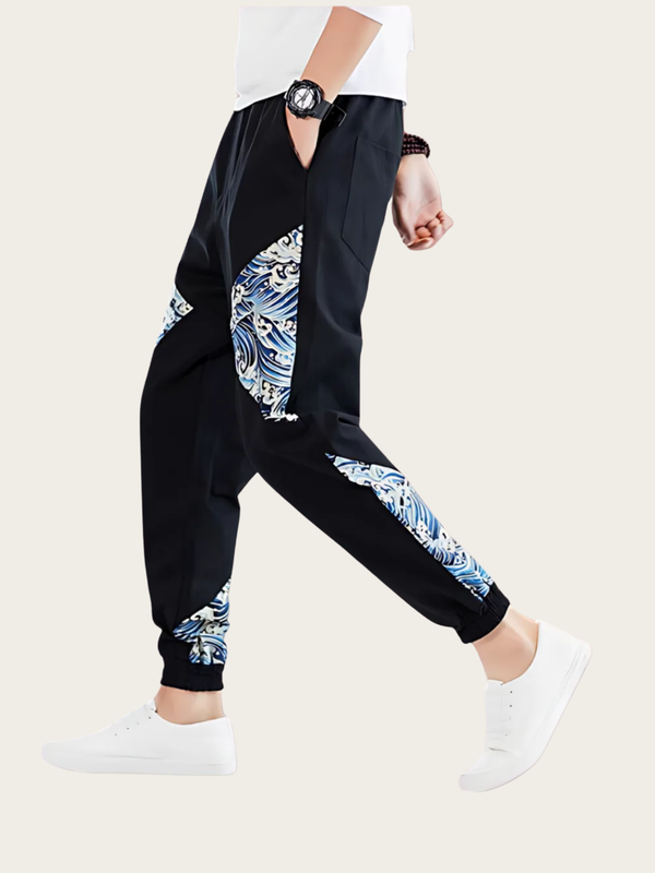 Ocean Wave Japanese Jogger Pants – Streetwear Meets Art