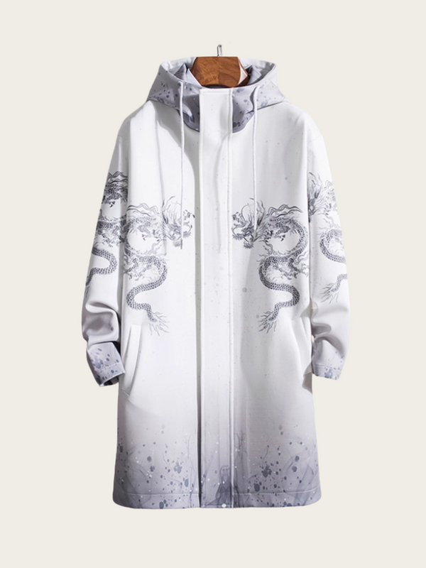 White coat with dragon embroidery on a white background