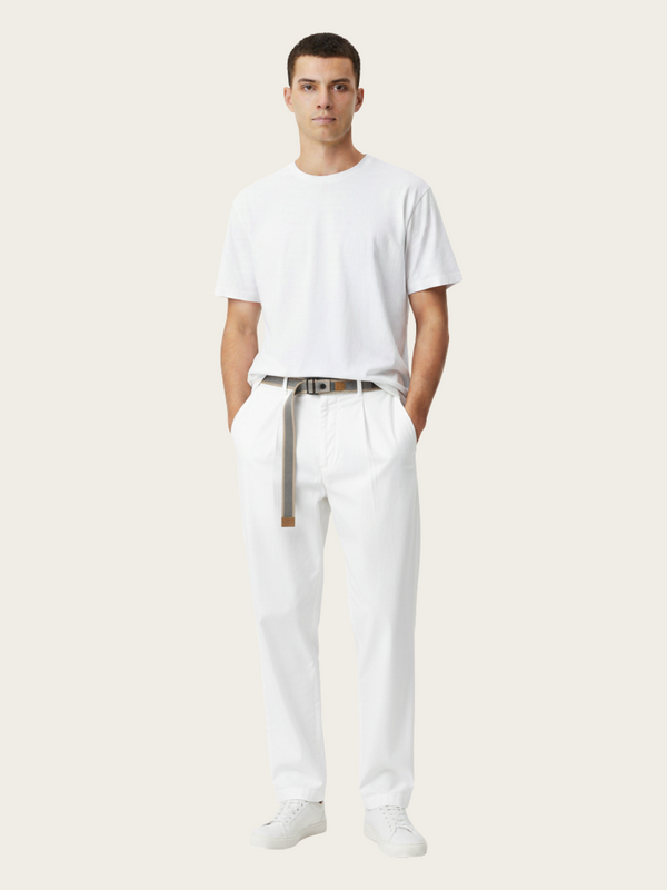 White Belted Pleated Trousers – Clean Minimalist Style with Utility Belt