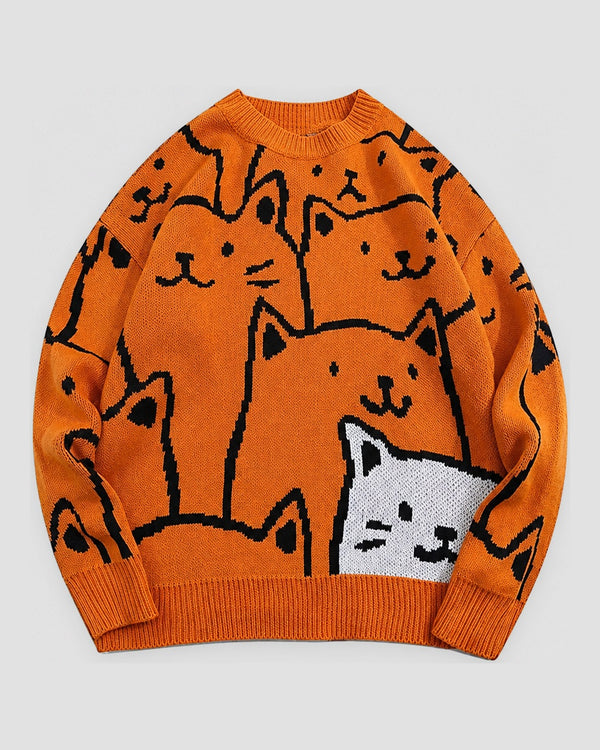 Men's Cat Face Jacquard Knit Sweater, front view, product photo
