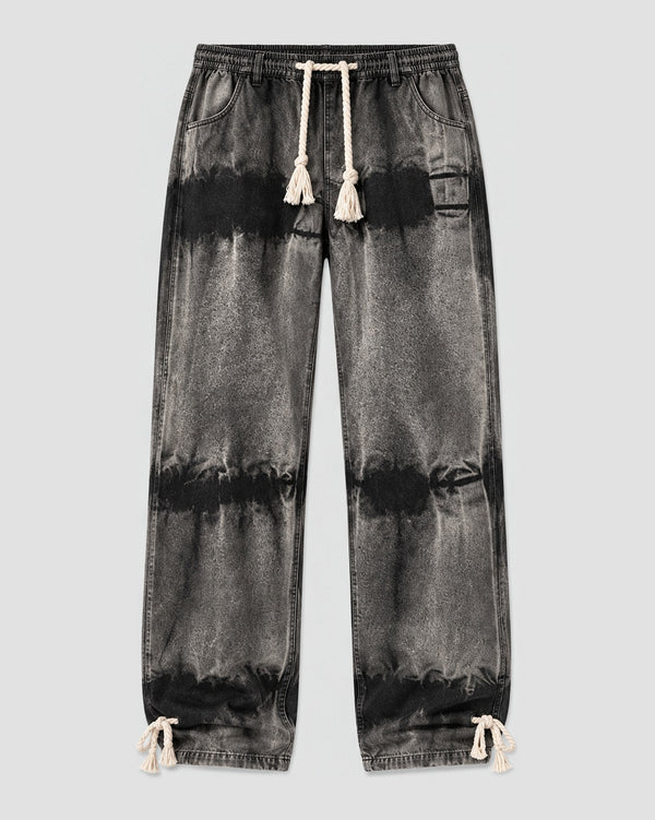 Men's Banded Tie-Dye Straight Jeans with Drawstring Waist, front view, product photo