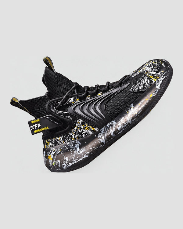 Marble Print High-Top Knit Sneakers, side view, product photo