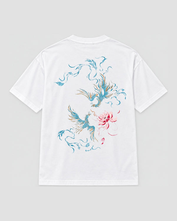 Phoenix and Lotus Print T-Shirt, back view, product photo
