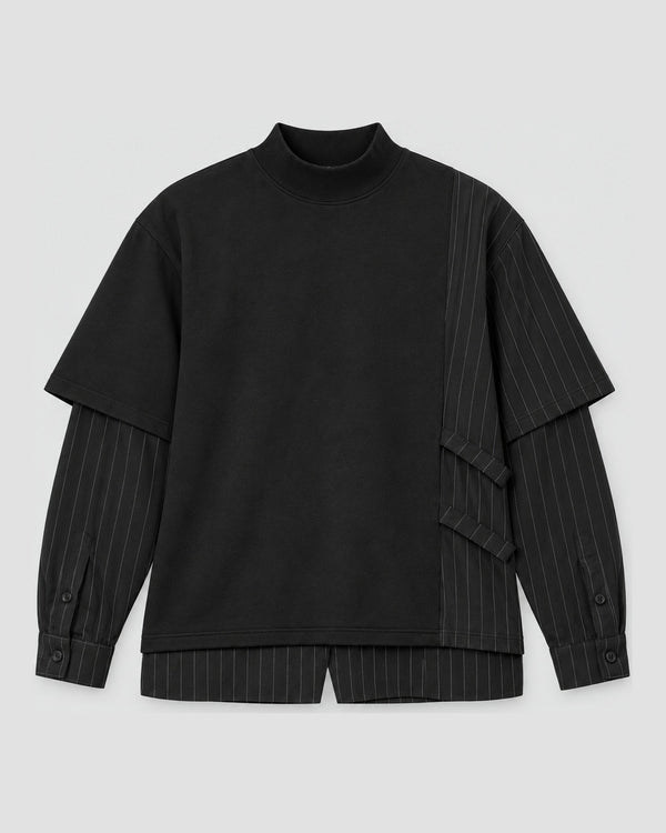 Pinstripe Layered Mock Neck Sweatshirt, front view, product photo