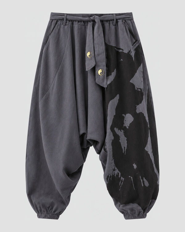 Ink Splash Drop Crotch Harem Pants, front view, product photo