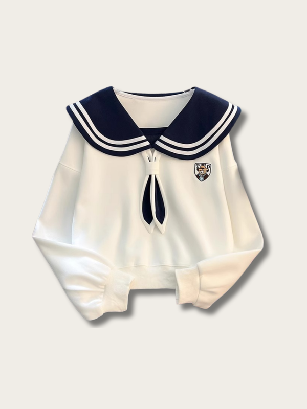 Charming Sailor Tie Sweatshirt - #ffffff:White