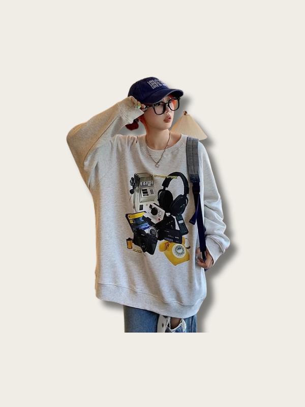 Retro Tech Vibes Sweatshirt - #ffffff:White