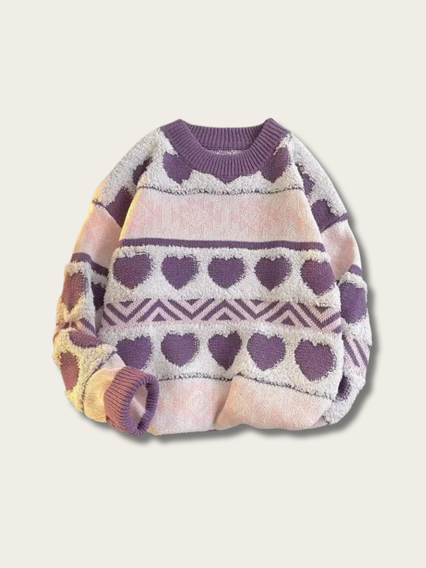 Heartwarming Harmony Knit Sweater - #0000ff:Blue