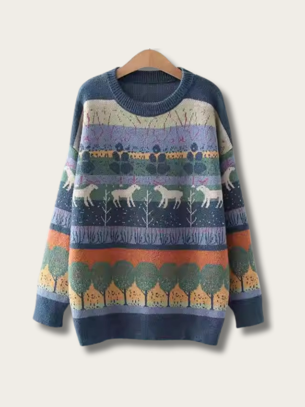 Woodland Whispers Japanese Knit Sweater - Blue