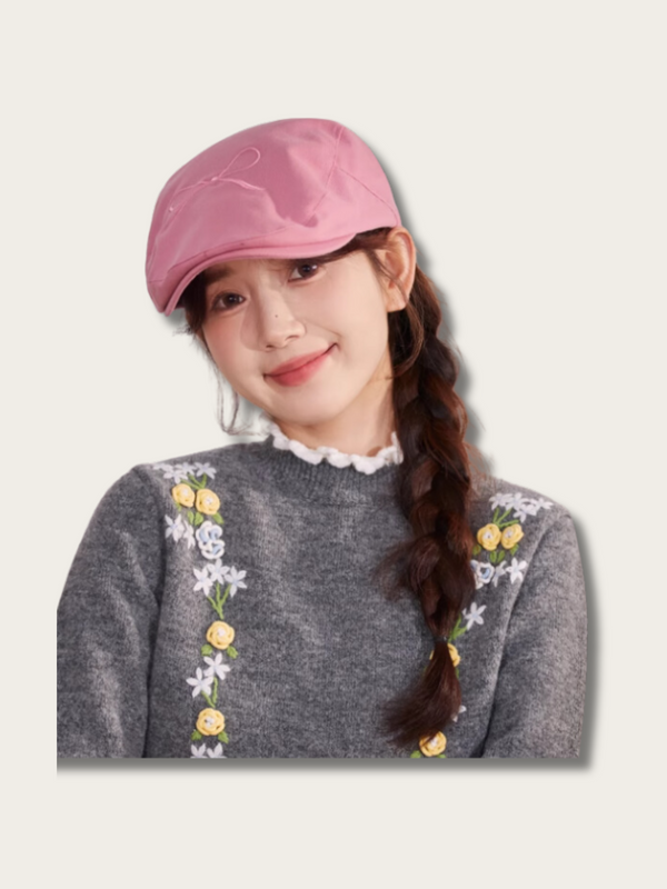 Blushing Bow Flat Cap - #808080:Gray