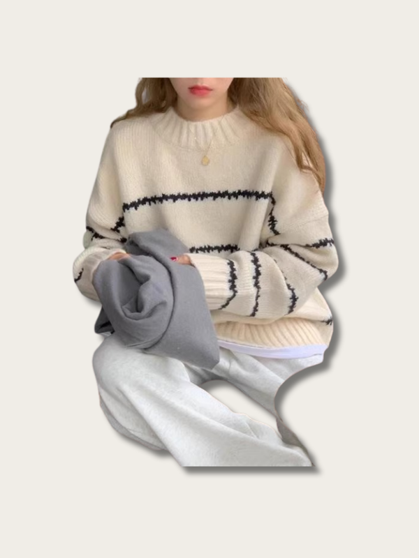 Casual Stripe Cozy Japanese Sweater - Black