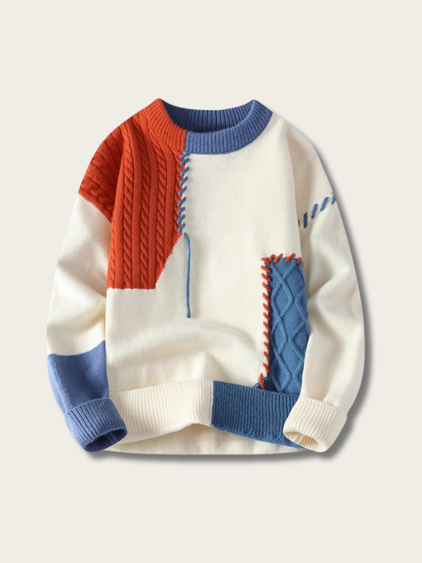 Artisan Patchwork Knit Sweater - black:Black