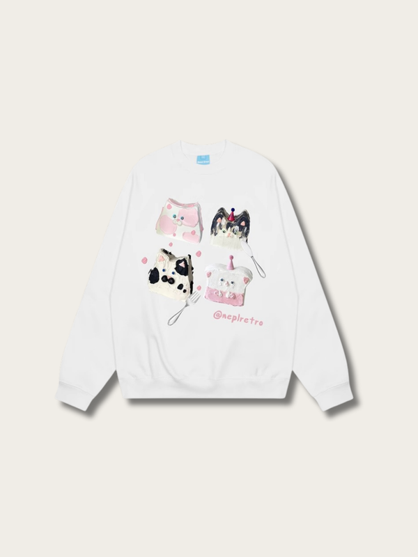 Whimsical Cat Cake Charms Sweatshirt - #ffffff:White