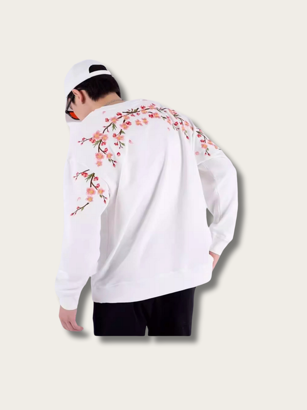 Cherry Blossom Wrap Japanese Sweatshirt - White