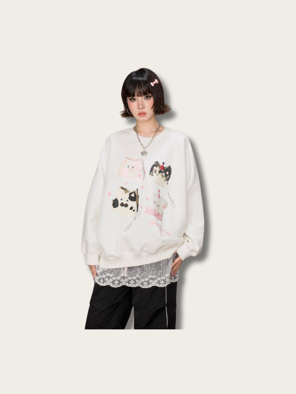 Whimsical Cat Cake Charms Sweatshirt - #ffffff:White
