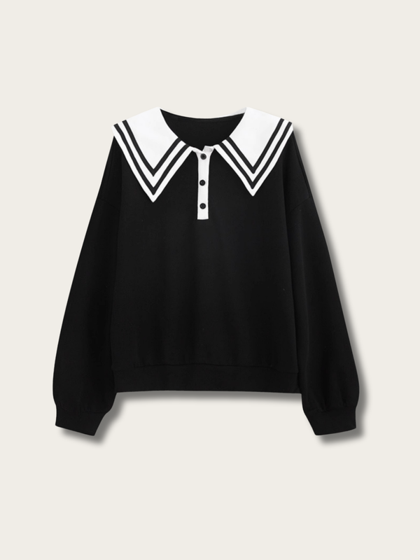 Classic Sailor Button-Up Sweatshirt - black:Black