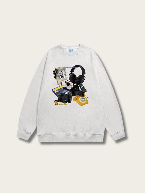 Retro Tech Vibes Sweatshirt - #ffffff:White