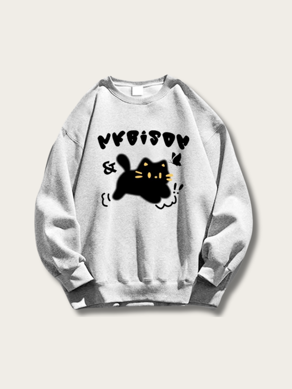 Playful Cat Adventure Sweatshirt - #add8e6:Light Blue