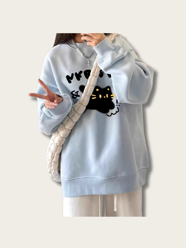 Playful Cat Adventure Sweatshirt - #add8e6:Light Blue