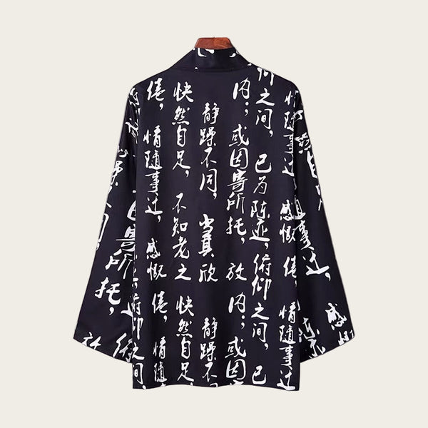 Black shirt with white text