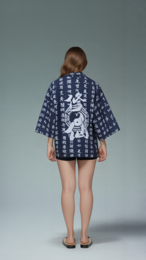 Kanji Harmony Kimono Cardigan – Open-Front Drape