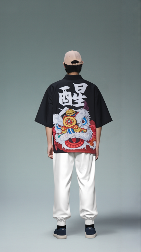 Lion Dance-Inspired Kimono Shirt – Open Drape