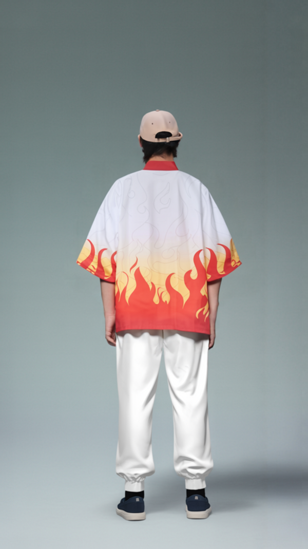 White Flame-Gradient Kimono Cardigan – Open Drape