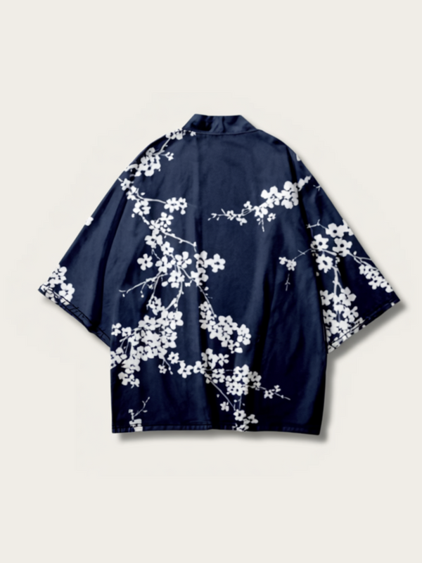 Navy Blue Cherry Blossom Kimono – Open Drape